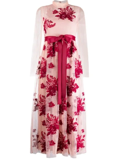 red valentino floral embroidered poplin dress VALENTINO GARAVANI Floral Dress in Red Black | Size 12 main image 0