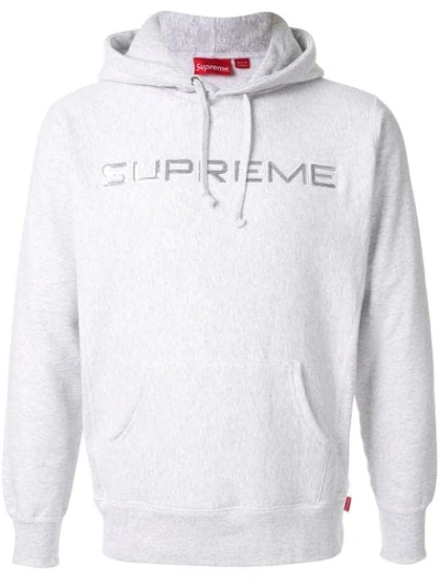Supreme Embroidered Logo Hoodie In Grey