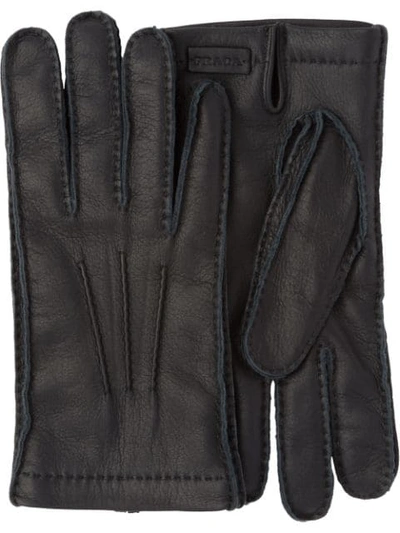 Prada Deer Leather Gloves In Black