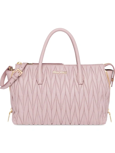 Miu Miu Leather  Avenue Travel Bag In Rosa