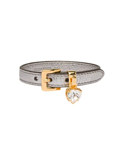 Miu Miu Madras Leather Bracelet With Crystal In Metallic