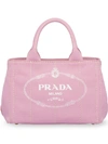Prada Fabric Logo Printed Tote In Pink