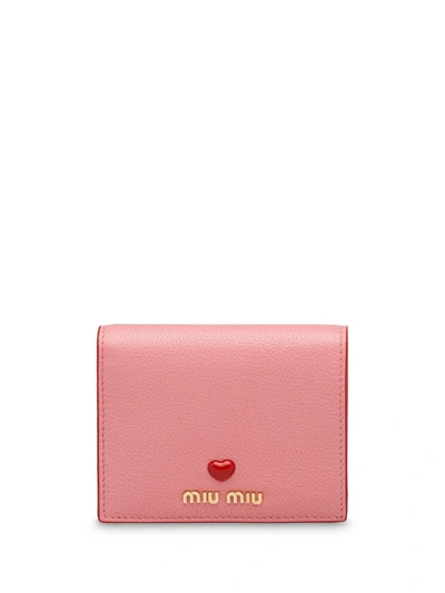 Miu Miu Madras Leather Wallet In Pink & Purple