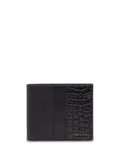 Prada Crocodile Embossed Wallet In Black