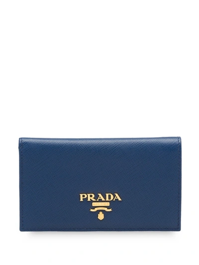 Prada Saffiano Bi-fold Wallet In Blue