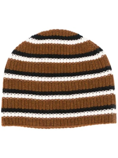 Plan C Striped Beanie In Brown