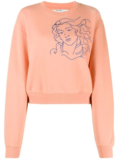 Off-white Embroidered Woman Figure Sweatshirt In Pink