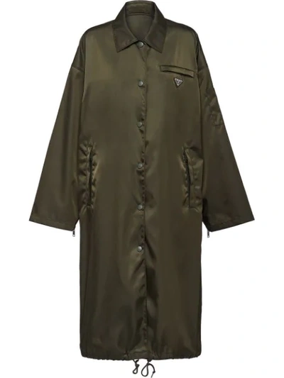 Prada Pointed Collar Buttoned Parka Coat In Green