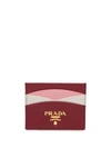 Prada Colour Block Saffiano Card Holder In Red