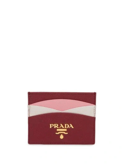 Prada Colour Block Saffiano Card Holder In Red