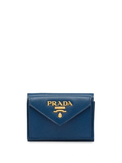 Prada Logo-plaque Envelope Wallet In Blue