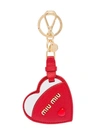 Miu Miu Madras Heart Leather Keychain In Red