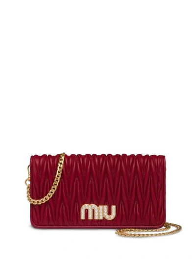 Miu Miu Matelassé Mini Clutch Bag In Red