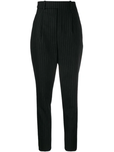 Saint Laurent Pinstriped High Waisted Trousers In Black
