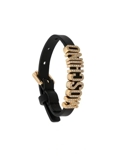 Moschino Crystal-embellished Bracelet In Black,gold