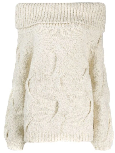 Snobby Sheep Loose-fit Off-the-shoulder Jumper In White