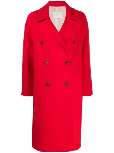Tela Double Breasted Coat In Red
