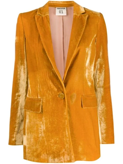 Semicouture Velvet Single-breasted Blazer In Yellow