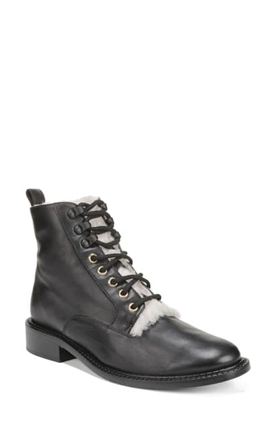 Vince Cabria 3 Genuine Shearling Lined Combat Boot In Black Leather