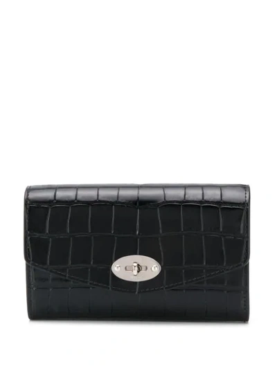 Mulberry Darley Medium Croc-embossed Leather Wallet In Black