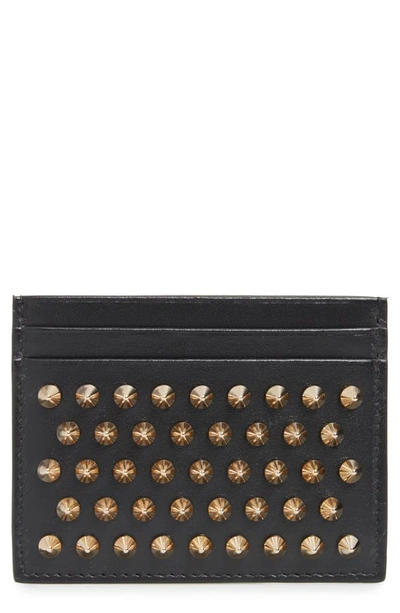 Christian Louboutin Empire Spikes Calfskin Leather Card Case In Black