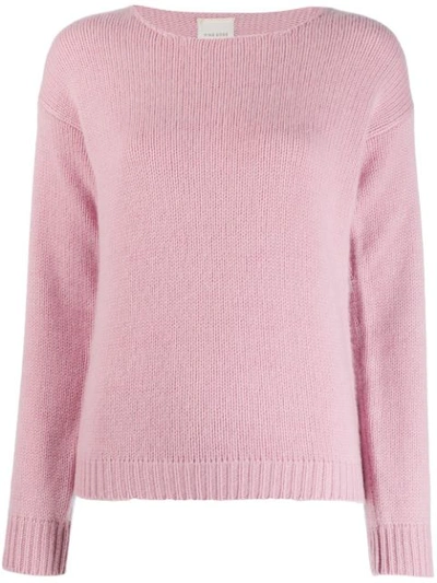 Fine Edge Boyfriend Crew Neck Jumper In Pink