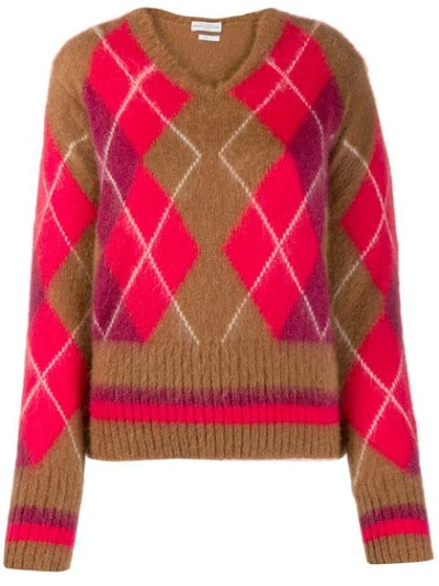 Ballantyne Argyle Knit Jumper In Brown