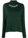 Liu •jo Rhinestone-embellished Jumper In Green