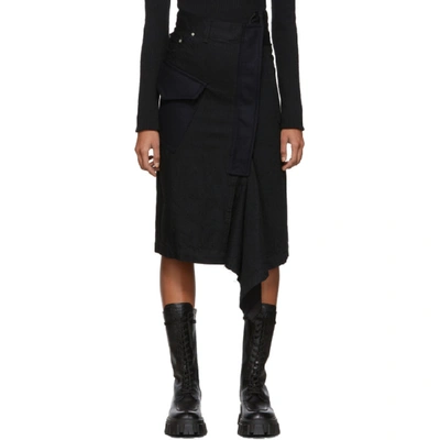 Sacai Black Denim Asymmetric Skirt In 001 Black