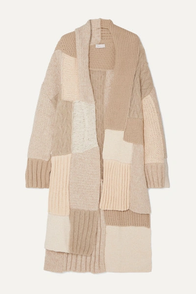 Rosetta Getty Tie-detailed Patchwork Knitted Cardigan In Beige