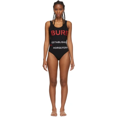 Burberry Logo Printed Lycra One Piece Swimsuit In Black