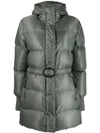 Kenzo Belted Puffer Jacket In Green