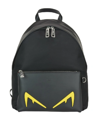 Fendi Diabolic Eyes Leather And Nylon Backpack In Black