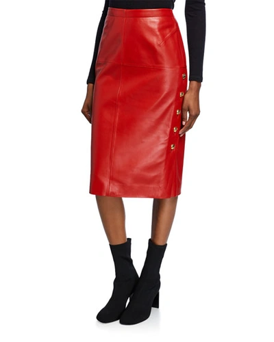 Escada Leather Pencil Skirt In Bright Red