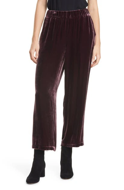 Eileen Fisher Wide Leg Velvet Ankle Pants In Cassis