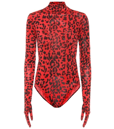 Vetements Leopard-print Roll-neck Bodysuit In Red