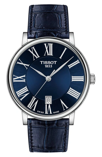 Tissot Men's Swiss Carson Premium Blue Leather Strap Watch 40mm