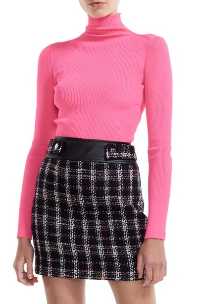Maje Malangou Ribbed Turtleneck Sweater In Fluorescent Pink
