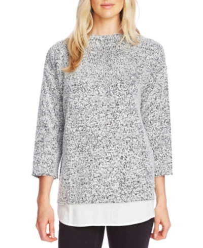 Vince Camuto Boucle Shirttail Top In Silver Heather