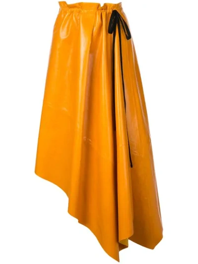 Proenza Schouler Asymmetrical Shiny Leather Mid Skirt In Orange