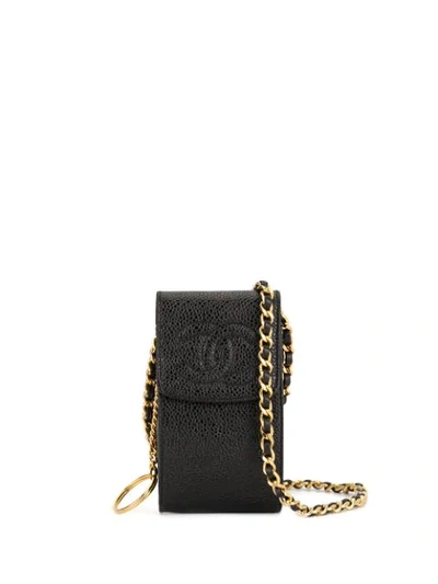 Pre-owned Chanel Cc Chain Mobile Phone Case Shoulder Bag In Black