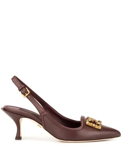 Dolce & Gabbana Logo Plaque Slingback Pumps In Red