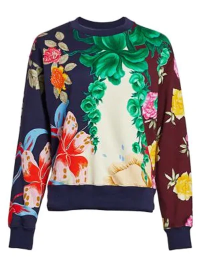 Etro Floral Cotton Sweatshirt In Navy