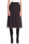 Maje Jockito Polka Dot Plissé Midi Skirt In Black