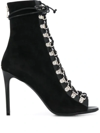 Balmain Lace-up Heeled Ankle Boots In Black
