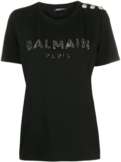 Balmain Embellished Logo T-shirt In Black