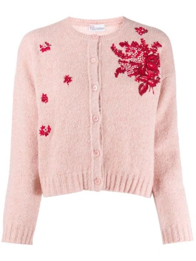 Red Valentino Floral-embroidered Cardigan In Pink