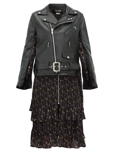 Junya Watanabe Floral Combo Leather Biker Jacket In Black