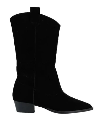 Gia Couture Velvet Cowboy Boots In Black