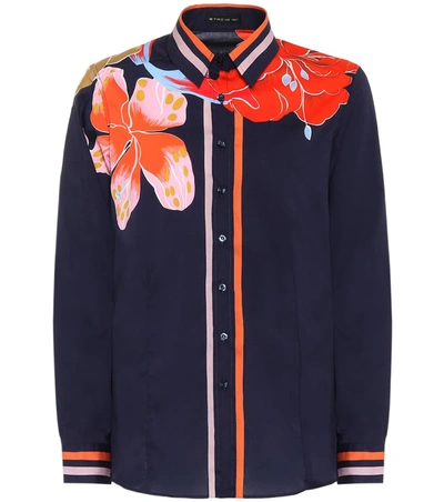 Etro Lily-print Cotton Poplin Shirt In Navy